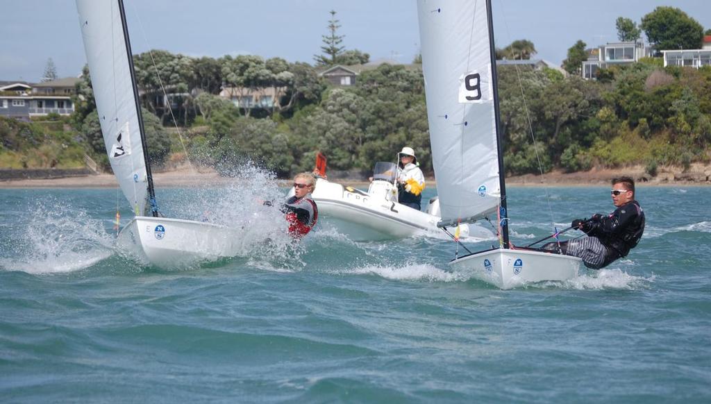 Oliver Cowley, Nelson and Sean Dickey, South fighting for top mark overlap rights - - Starling Match Racing Nationals 2017 © Brian Peet